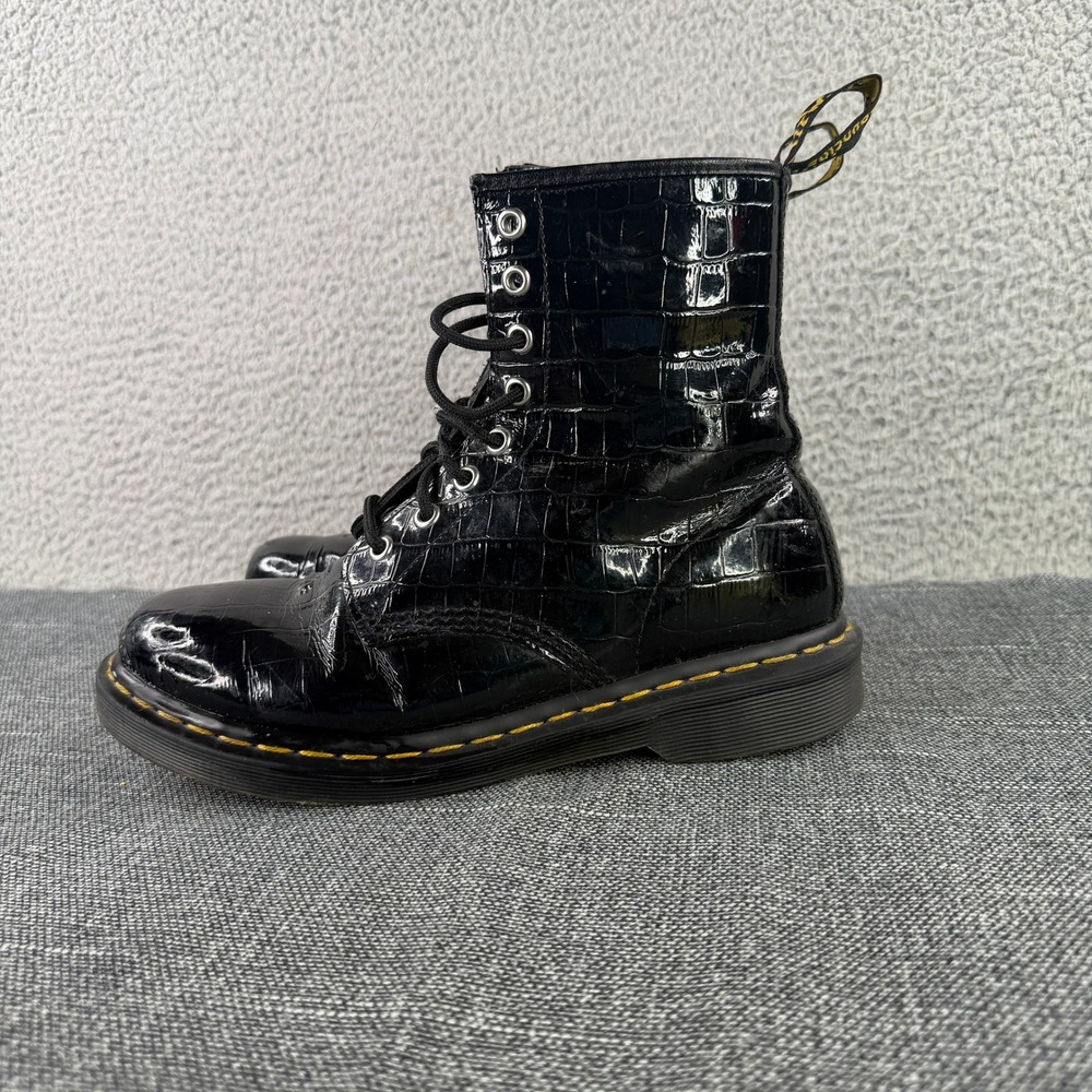 Dr. Martens 1460 W Boots Womens 9 Black Croc Embossed Patent Leather Combat